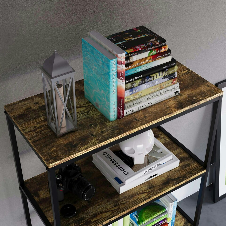 image 1 of Vida Designs Brooklyn 4 Tier Bookcase Industrial Style Display Storage, Dark Wood