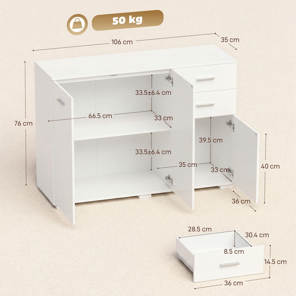 image 1 of HOMCOM Modern Sideboard Kitchen Storage Cabinet