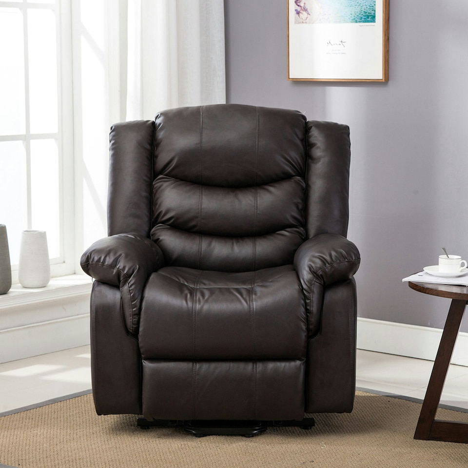 image 1 of Seattle Electric Automatic Recliner Home Lounge Bonded Leather Chair (Brown)