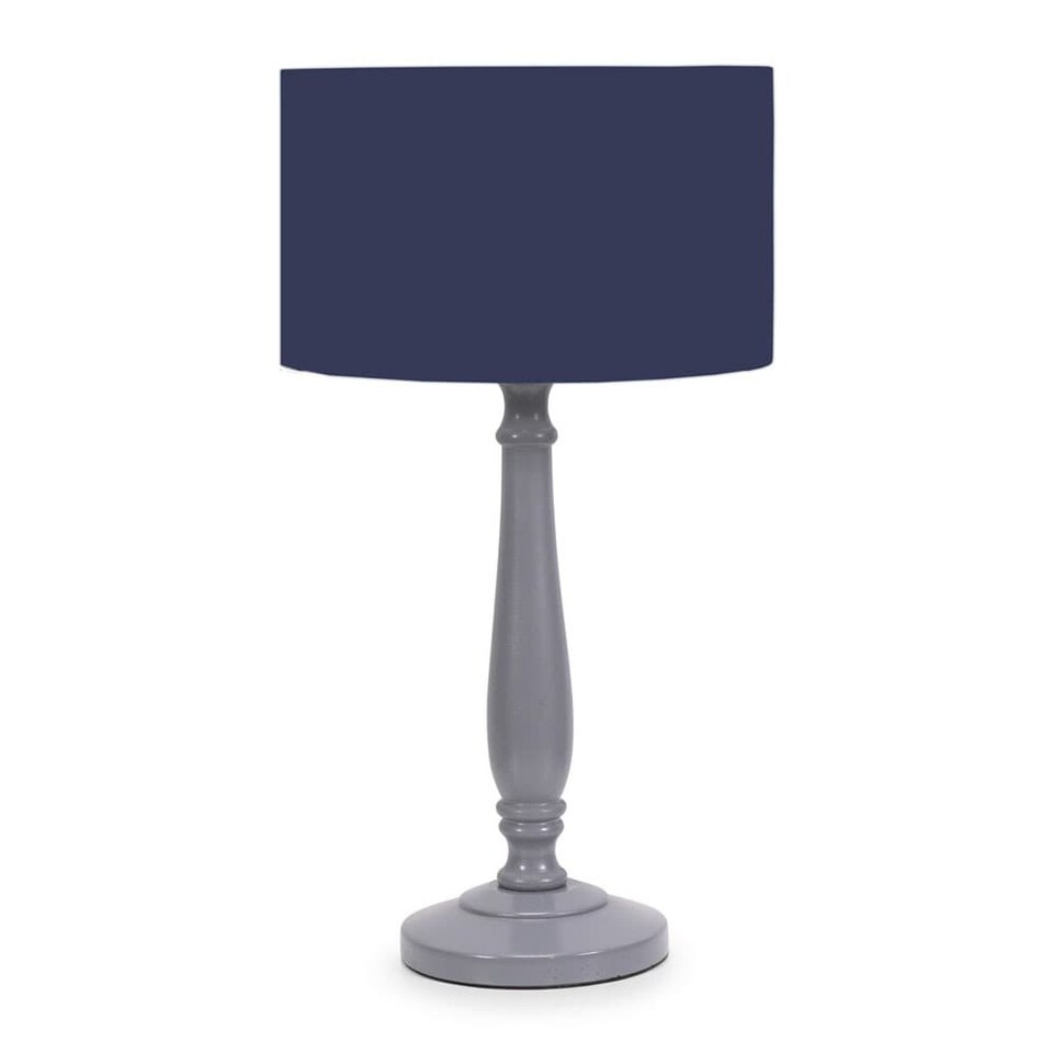 image 1 of ValueLights Victoria Grey Wood Table Lamp Navy Blue Shade | Grey | Navy