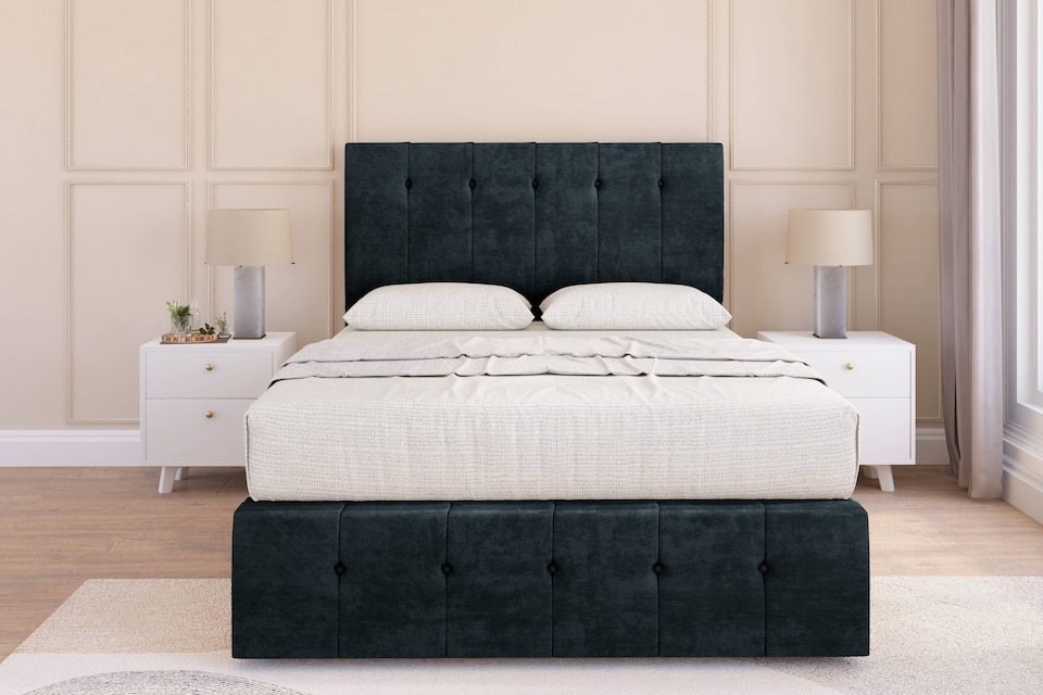 image 1 of Sloomy Cambridge Black Naples Divan Bed Base 2 Drawers Right Side With 54 Inch Floor Standing Headboard & 12 Inch Matching Footboard | Black | Black | Small Double | 1