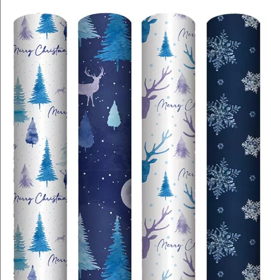 image 1 of 4 x 4m Midnight Forest Christmas Wrapping Paper | Blue