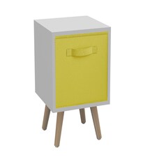 White 1-Drawer Cube Shelving Unit with Scandinavian Legs | Yellow | Yellow & Pine | 1