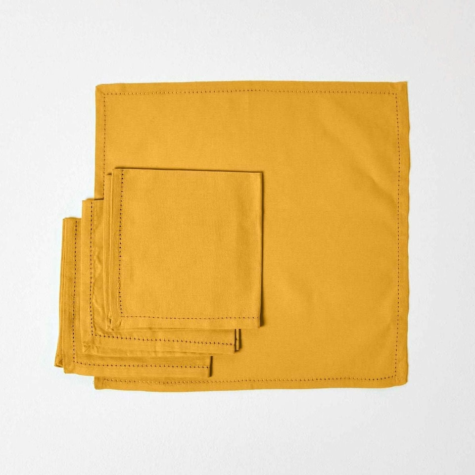 image 1 of Homescapes Mustard Yellow Fabric 4 Napkins Set | Yellow | One Size | 1