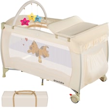 Travel Cot Dog - foldable, with changing mat, for children up to 36 months | Cream | beige | 132 x 75 x 104 cm | 1
