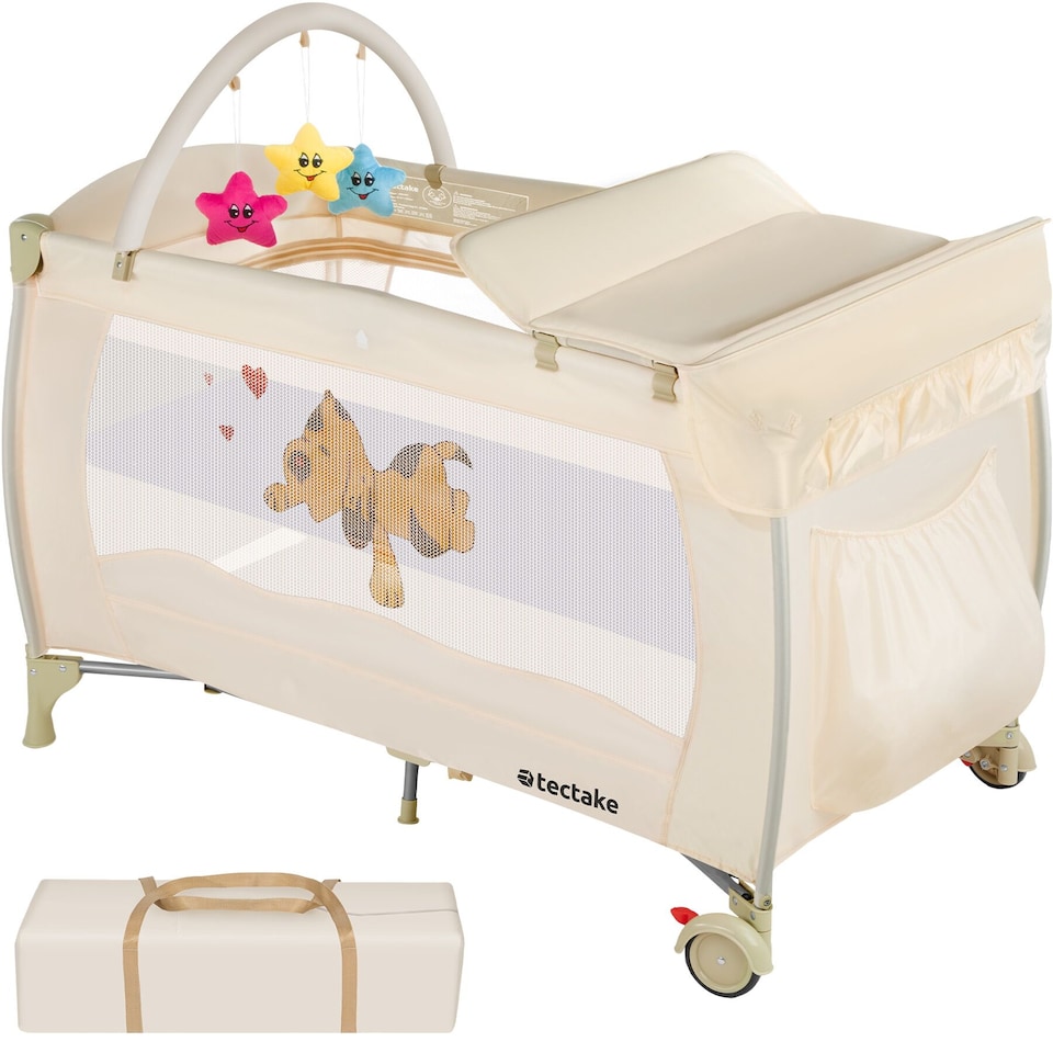 image 1 of Travel Cot Dog - foldable, with changing mat, for children up to 36 months | Cream | beige | 132 x 75 x 104 cm | 1