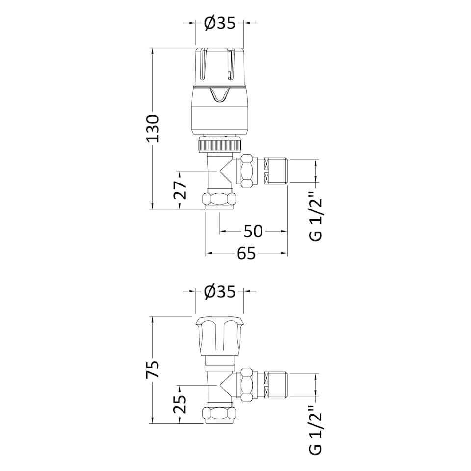 image 1 of Angled Thermostatic Radiator Valves, Sold in Pairs - Chrome
