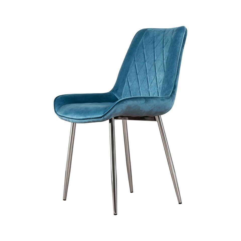 image 1 of Furniturebox 2x Pesaro Blue Velvet Silver Leg Luxury Dining Chairs