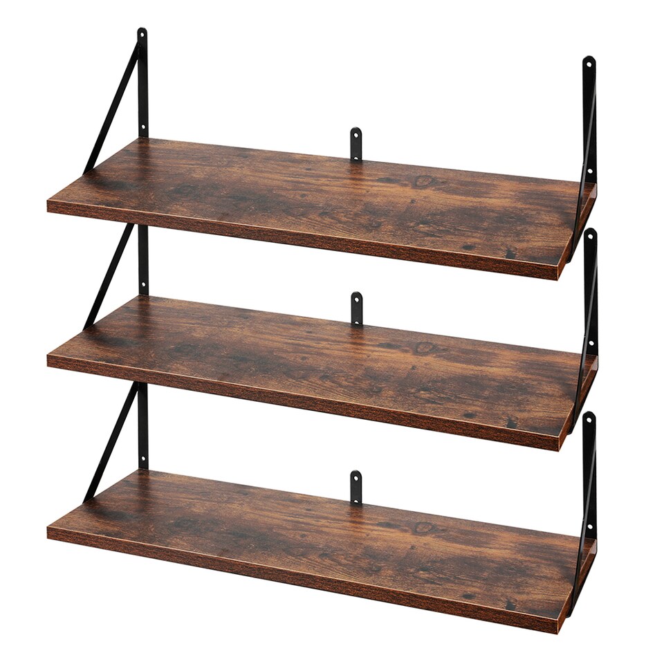 image 1 of Levede Floating Shelves Wall Wood Rustic with Brackets Vintage Brown Set of 3