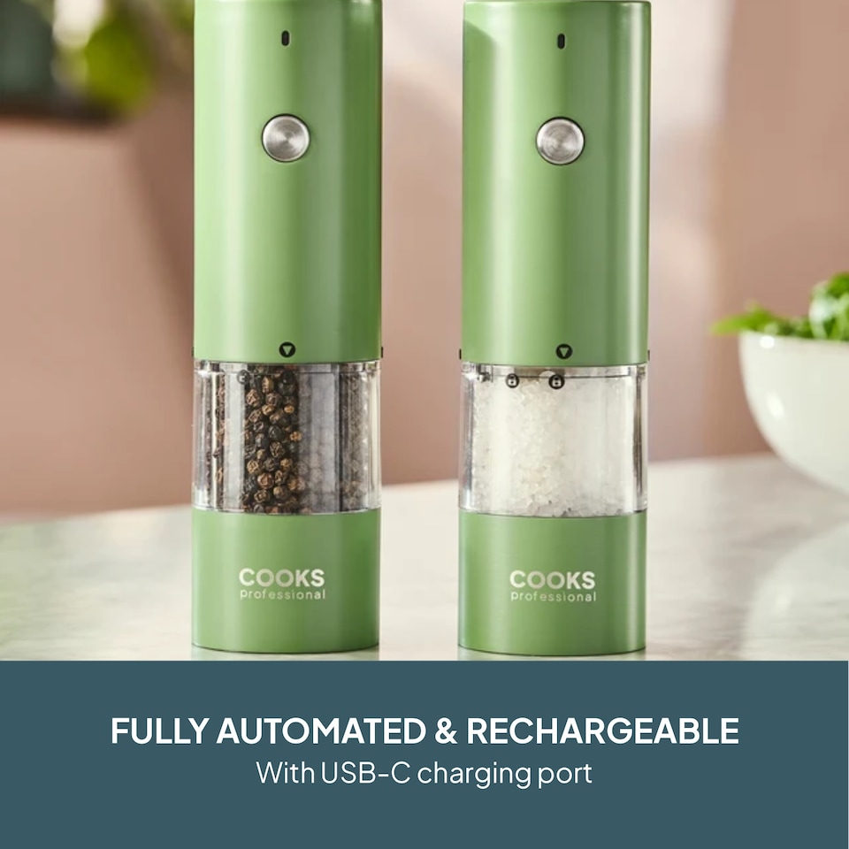 image 1 of Cooks Professional Rechargeable Salt and Pepper Mill Set with Bamboo Base
