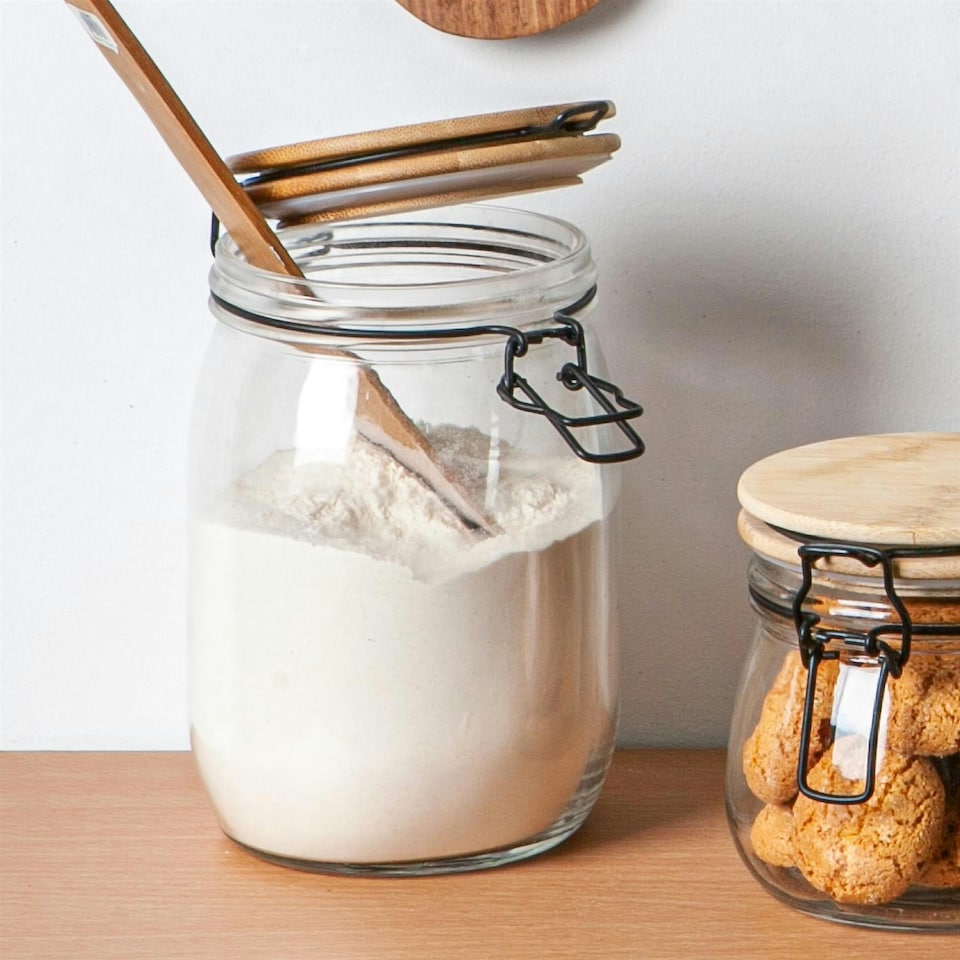 image 1 of Argon Tableware Wooden Clip Lid Storage Jars - 1 Litre - Clear Seal - Pack of 6