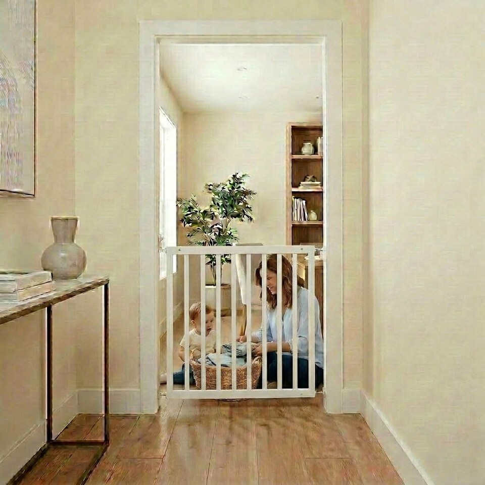 image 1 of Safetots Simply Secure Wooden Gate, 72cm - 79cm, White, Wooden Stair Gate, Screw Fit Baby Gate, Safety Barrier