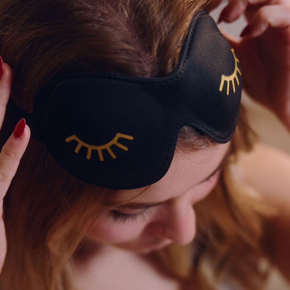 image 1 of SMUG Contoured 3D Blackout Sleep Mask - Wink Print, Black