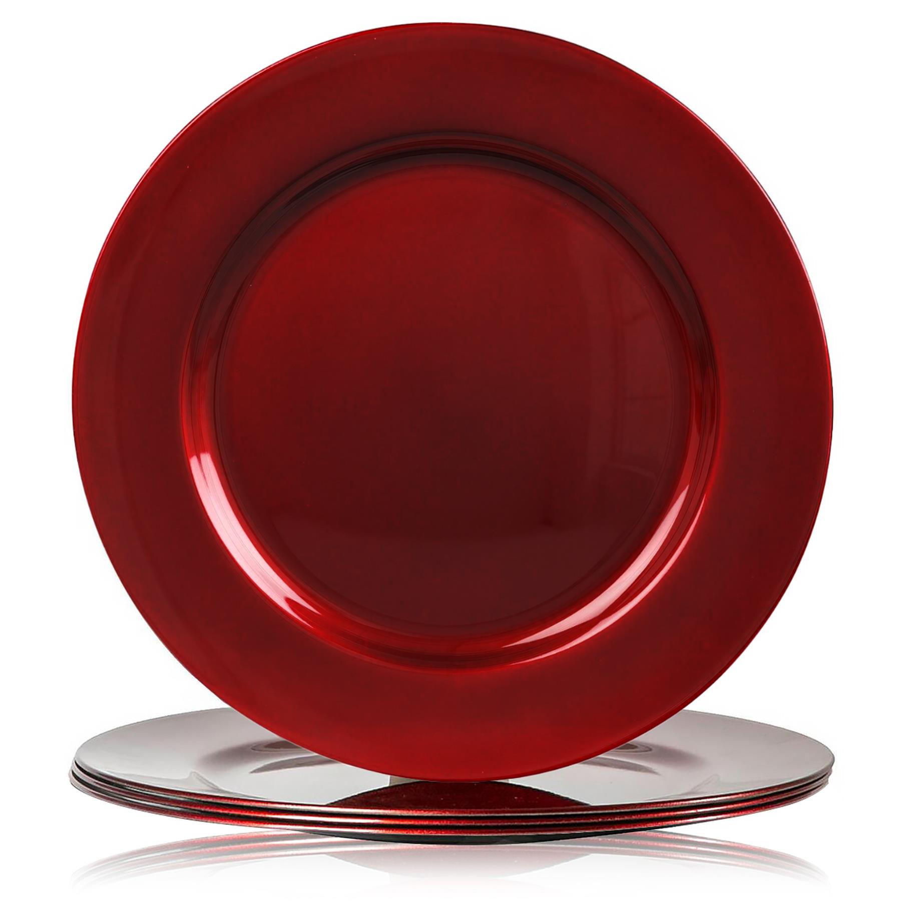 GEEZY Set of 4 Red Charger Plates 33cm, Festive Metallic Under Plates
