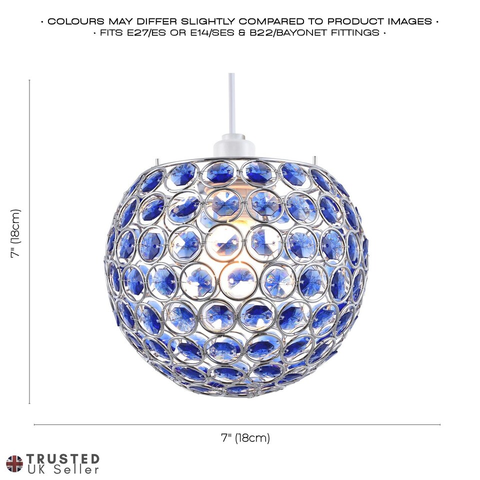 image 1 of Modern Round Globe Easy Fit Pendant Shade with Small Blue Acrylic Bead Jewels | Blue | Midnight Blue | 1