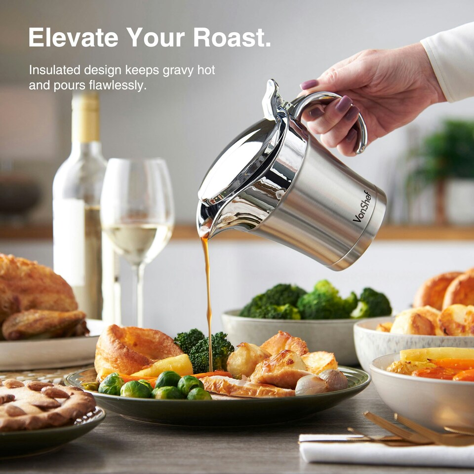 image 1 of VonShef 500ml Gravy Boat with Lid, Extra Large Double-Wall Insulated