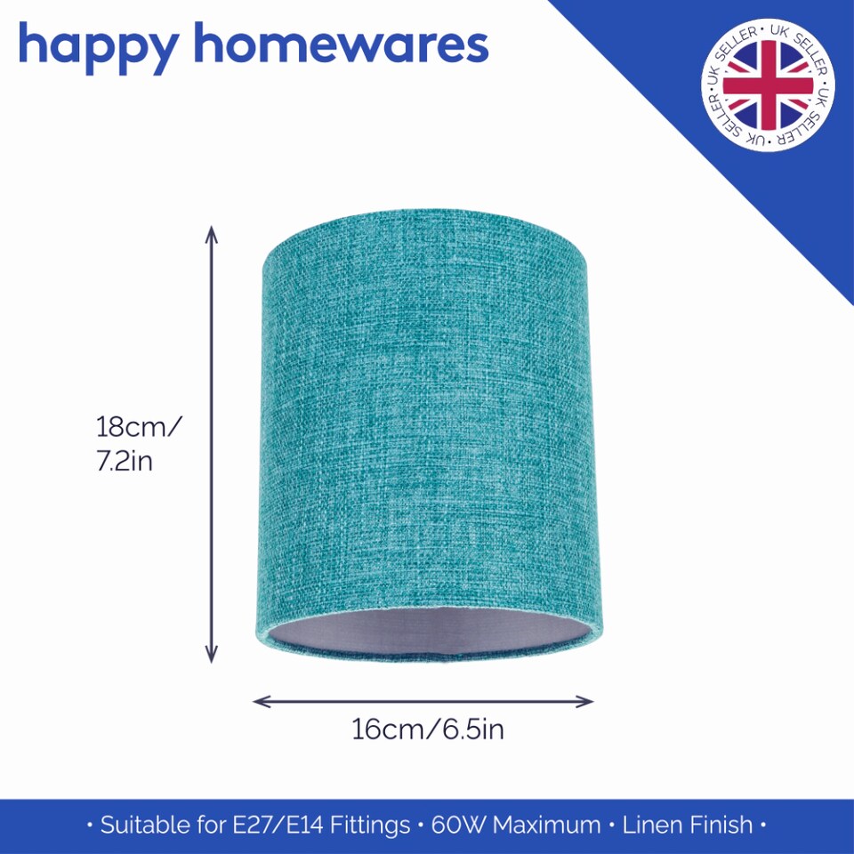 image 1 of Contemporary and Sleek Teal Linen Fabric 6 Cylindrical Lamp Shade 60w Maximum | Blue