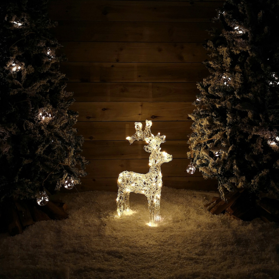 image 1 of 61cm Soft Acrylic Flashing LED Reindeer Christmas Decoration with Timer in Warm White