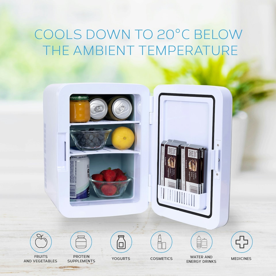 image 1 of MONCOOK Mini Fridge For Bedrooms - Small, Portable & Quiet - Glass Door Mini Fridge For Skincare, Food & Drinks - Cooling & Warming Function - 10L Pink