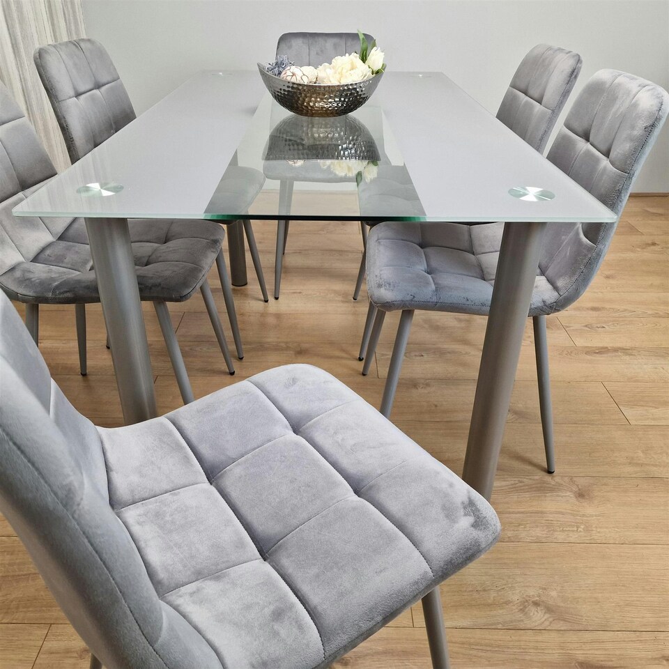 image 1 of Dining Table Set with 6 Chairs Dining Room, and Kitchen table set of 6 Clear
