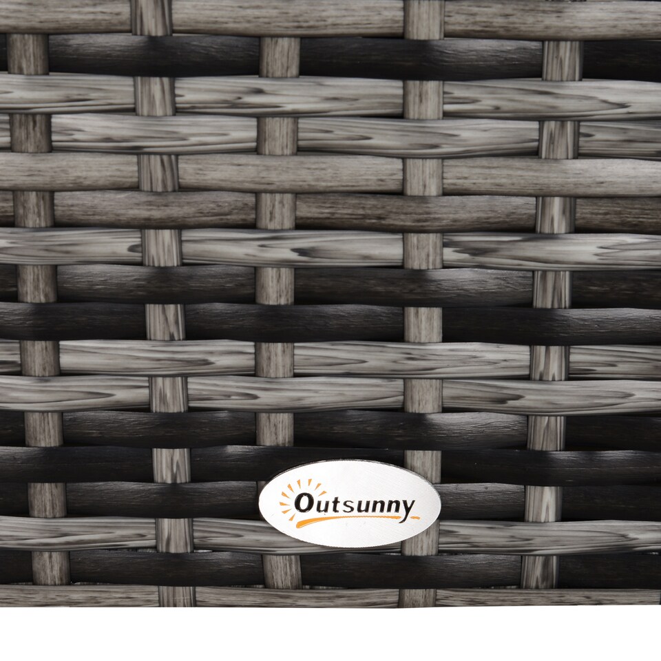 image 1 of Outsunny Patio PE Rattan Side Table, Square Outdoor Coffee Table w Tempered Glass Top, Mixed Grey