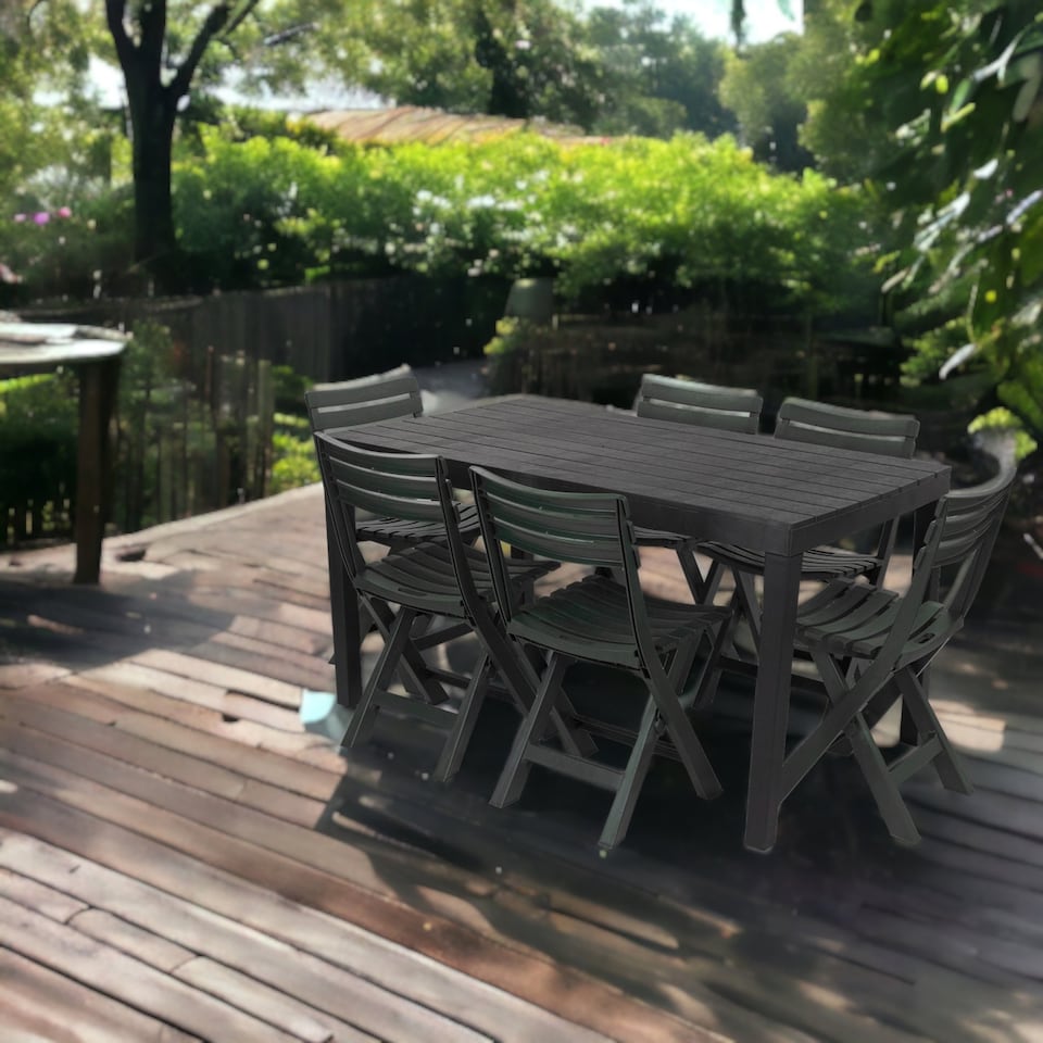 image 1 of Plastic Black Garden Table with Chair's | Black | 7