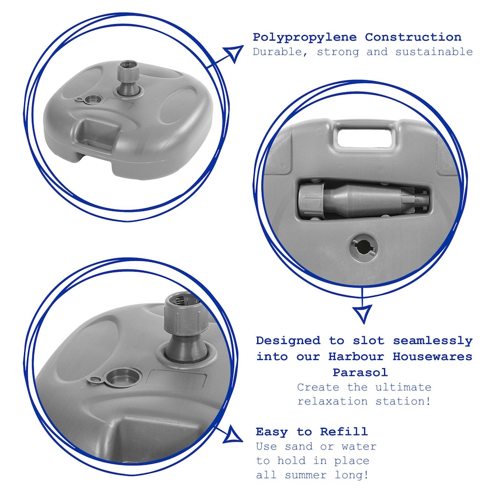 image 1 of Harbour Housewares Plastic Fillable Parasol Base - 20 Litre - Grey