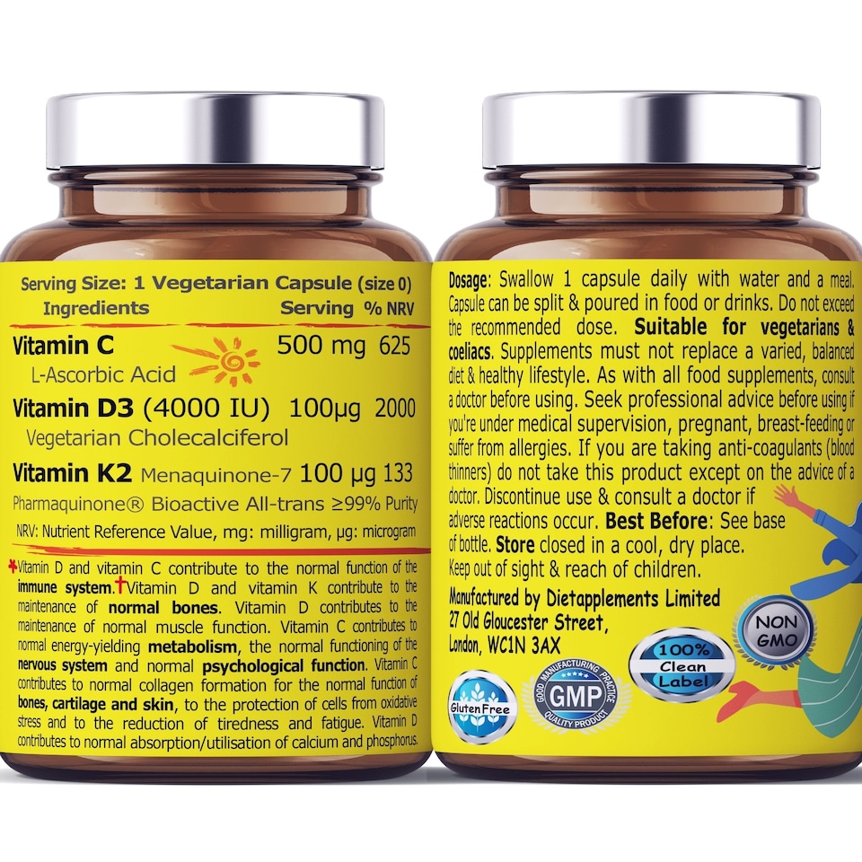 image 1 of Dietapplements Vitamin D3, Vitamin K2 & Vitamin C 90 Capsules