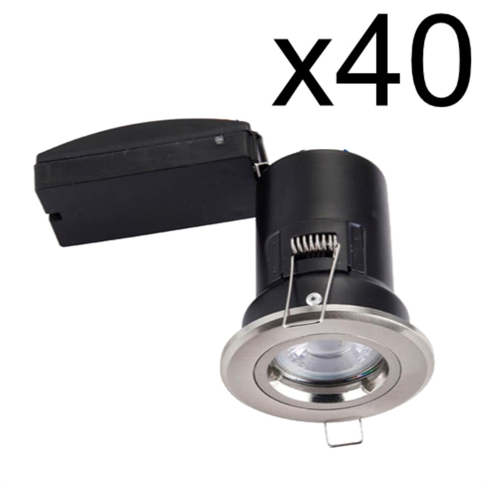 image 1 of Set of 40 Fire Rated Downlights - Brushed Chrome Fixed GU10 Recessed