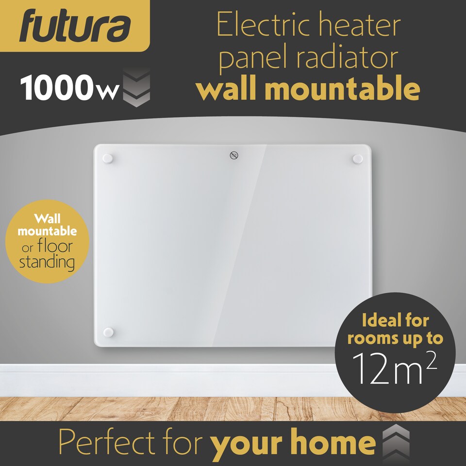 image 1 of Futura 1000W Smart Wifi Heater Electric Panel Wall Mounted White Glass Radiator | White | White | 1