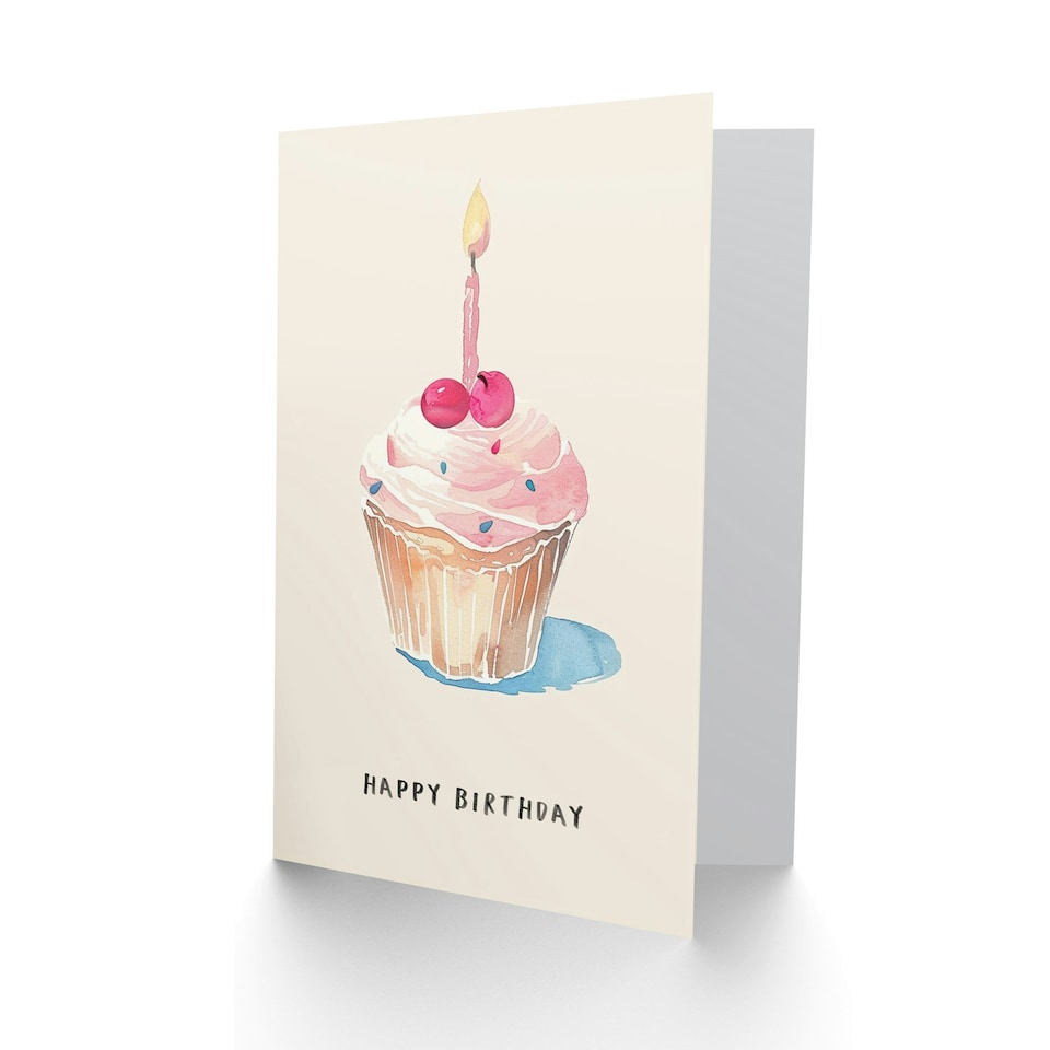 image 1 of Cute Pink Cry Candle Cupcake Watercolour Her Birthday Card