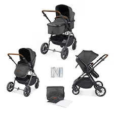 Cosmo 2 in 1 Travel System (Graphite Grey) - Birth to 22kg (Approx. 4 Years). Convertible Seat, UPF 50+ Hood, Footwarmer, Apron, Raincover, Changing Bag & Mat