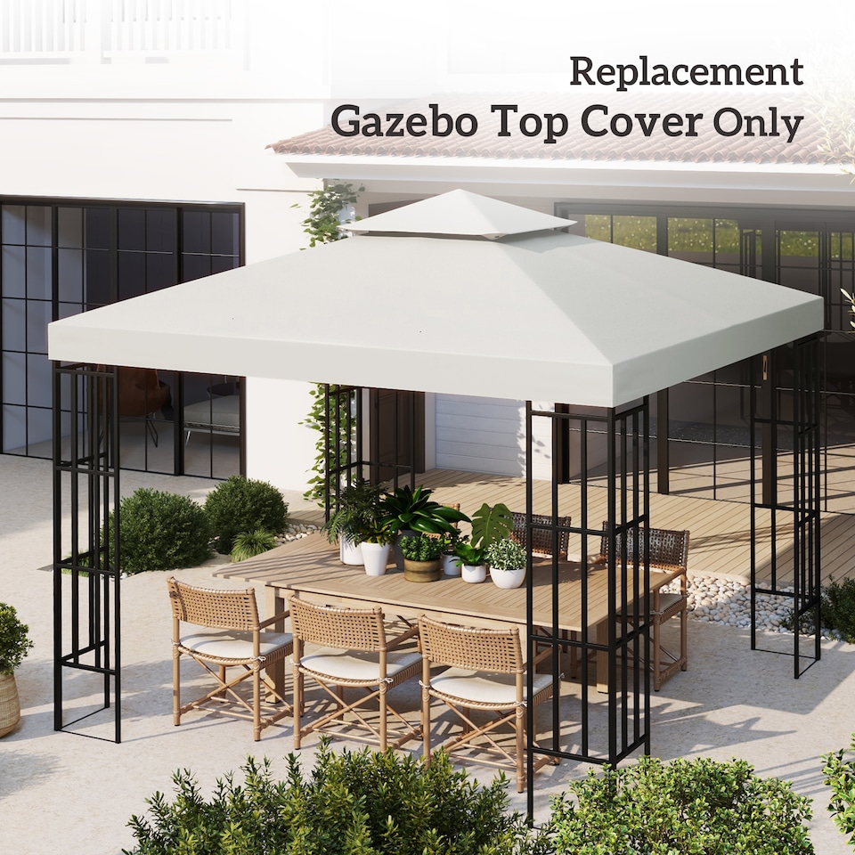 image 1 of Outsunny 3(m) 2 Tier Garden Gazebo Top Cover Replacement Canopy Roof Cream White | White