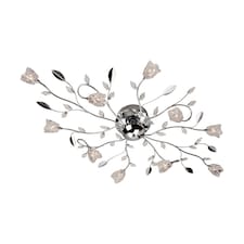 Cindy 10 Light Flush Multi Arm Ceiling Light Chrome, Clear Glass, G4 Bulb