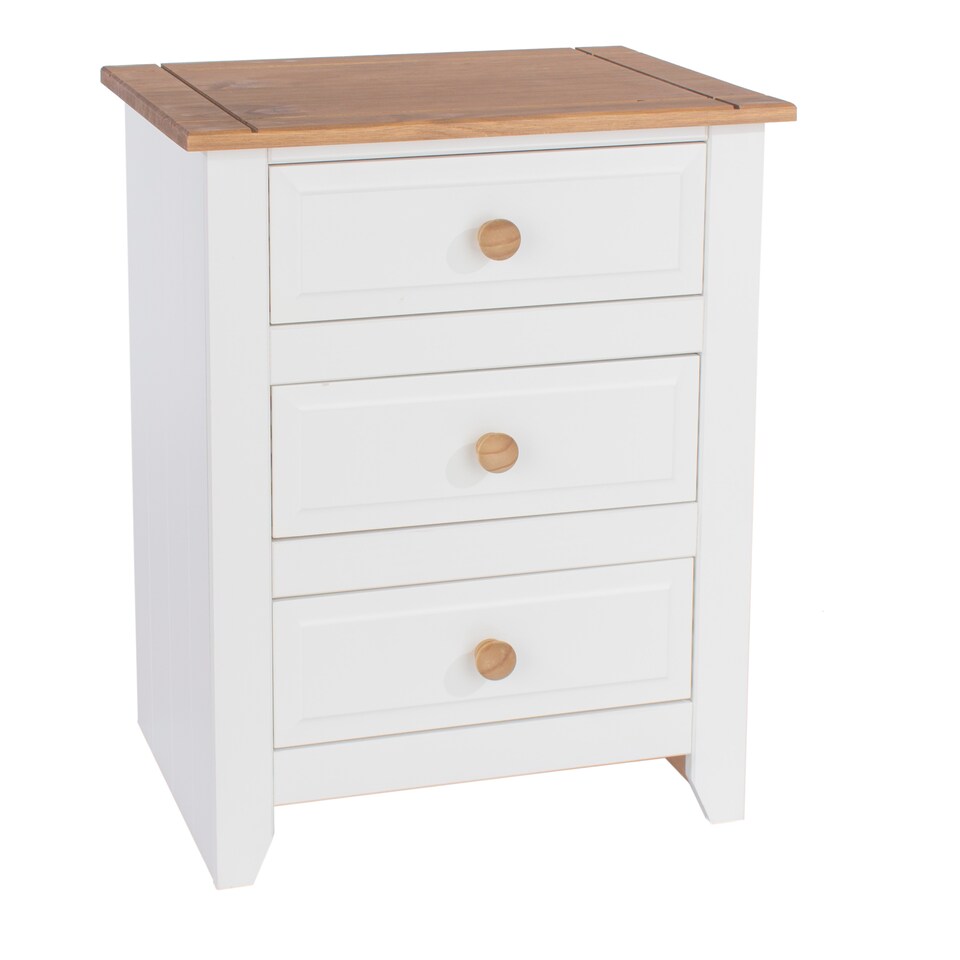 image 1 of Capri White 3 Drawer Pine Nightstand - Country House Style Bedside Cabinet | White | White | One Size | 1