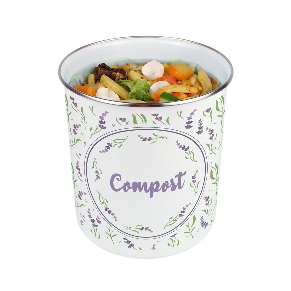 image 1 of Wispy Lavender Compost Caddy - Metal 2L Decorative Kitchen Food Waste Bin