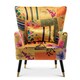 image 4 of Fabric Gold Patchwork Victoria Accent Wingback Chair with Footstool