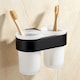 image 2 of Double Tempered Glass Toothmug Toothbrush Cup Bathroom Black Powder Coated Zamak