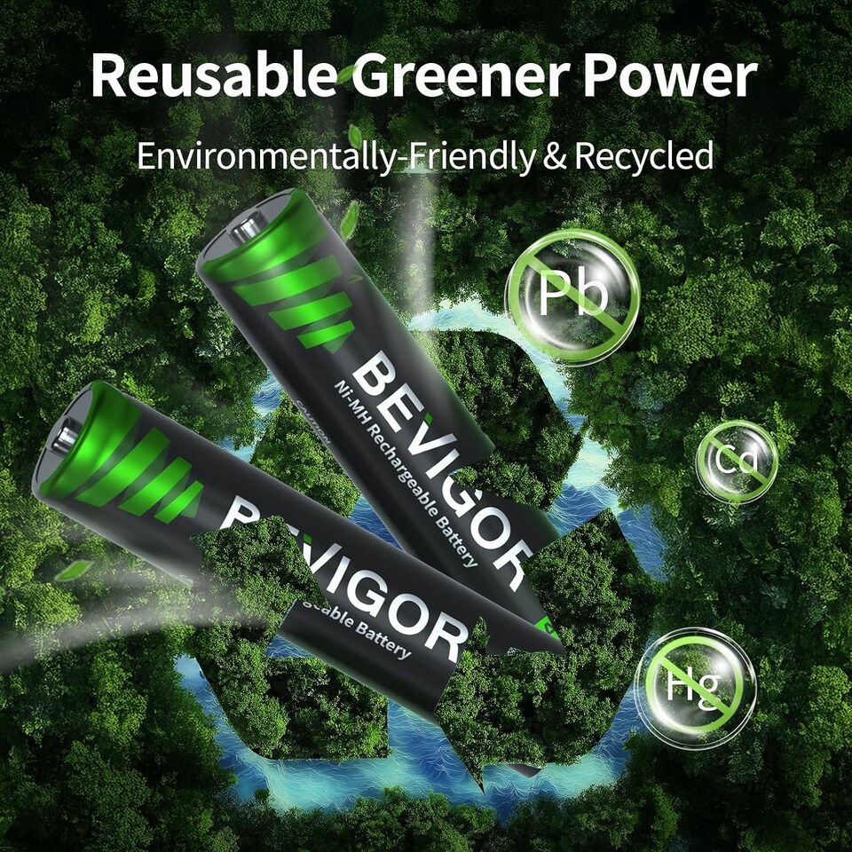 image 1 of Bevigor AAA Rechargeable Batteries 8 Pack - 1100mAh 1500 Cycles NiMH Triple A Batteries, 1.2V NiMH Low Self Discharge Rechargeable AAA Ni-MH Battery