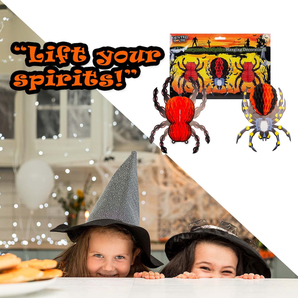 image 1 of PMS Halloween Spider Hanging Honeycomb Decorations Set of 3 - Red