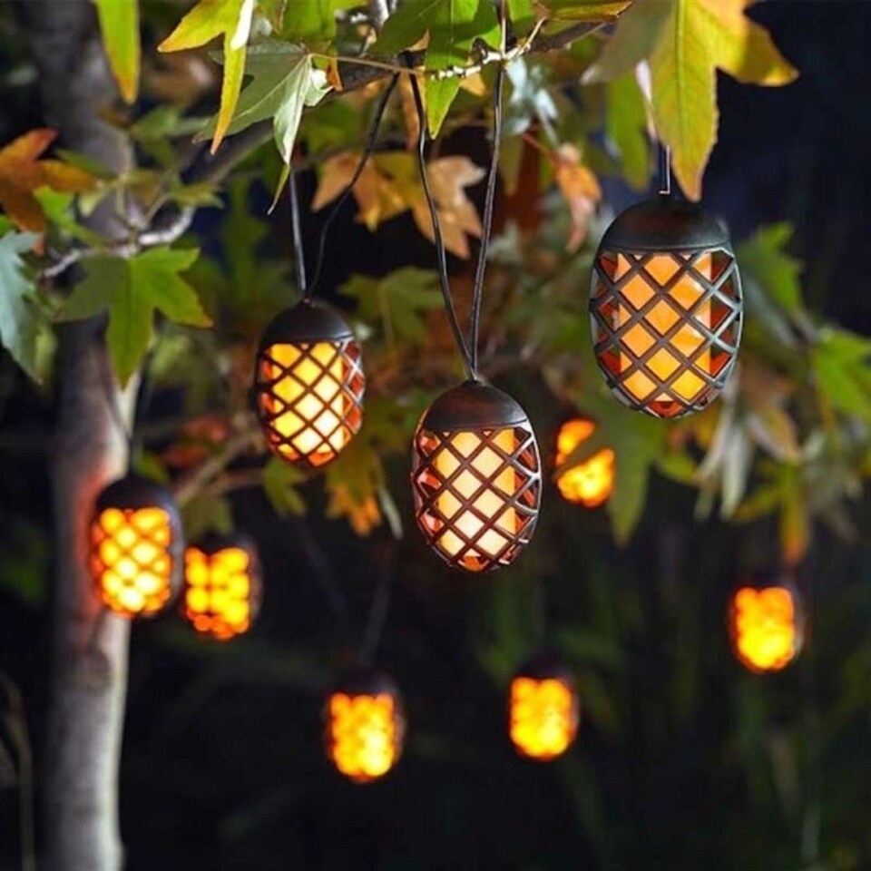 image 1 of Solar Powered 10 Cool Flame String Lights Black