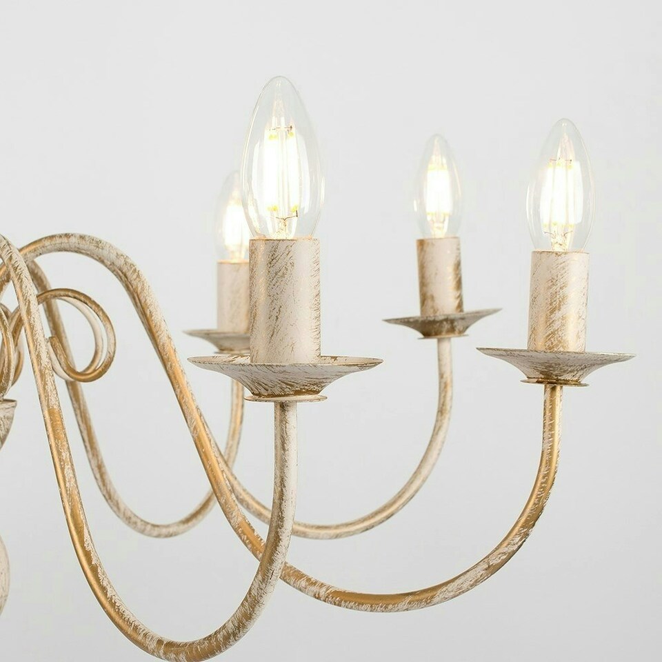 image 1 of ValueLights Traditional Style 8 Way White Distressed Ceiling Light Chandelier Fitting