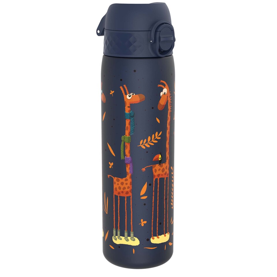 image 1 of Leak Proof Slim Water Bottle, BPA Free, 500ml (18oz) | Blue | Giraffes | One Size