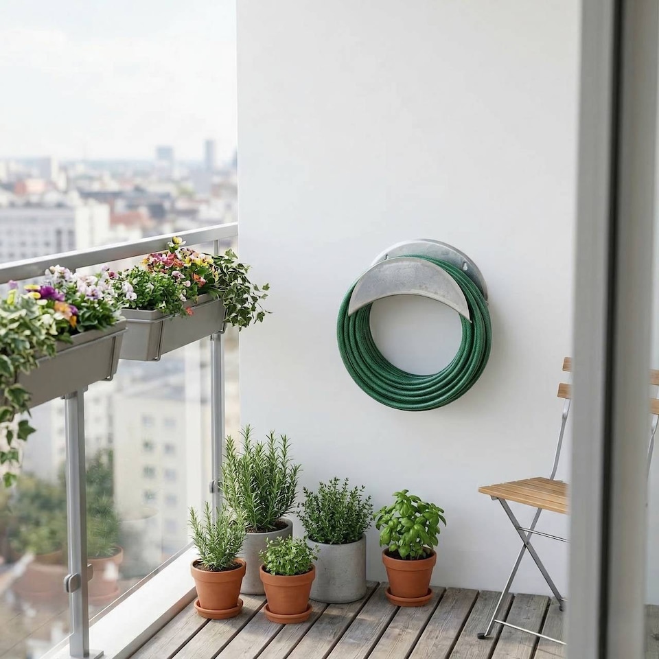 image 1 of URBNLIVING Heavy Duty Wall Mounted Garden Hose Hanger Metal Storage Holder 28cm | Silver | Silver | 1
