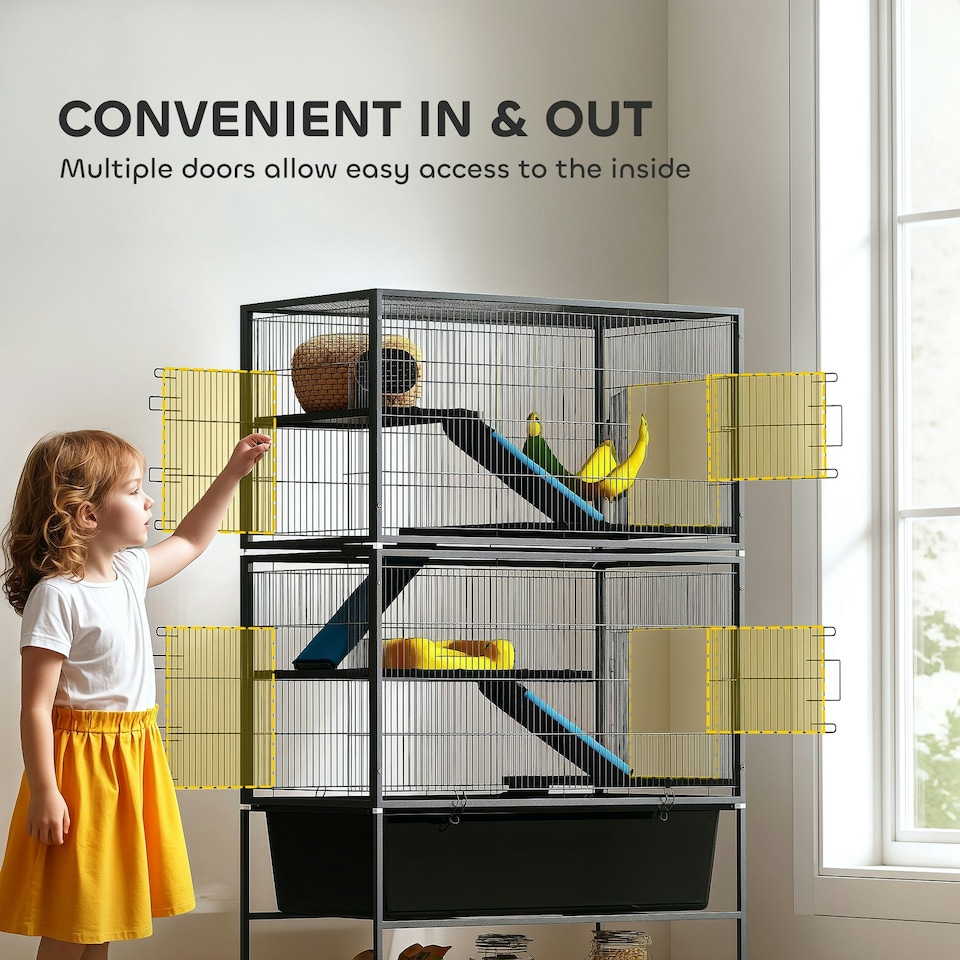 image 1 of PawHut 5 Levels Rolling Small Animal Cage with Non Slip Cloth Covered Ramps