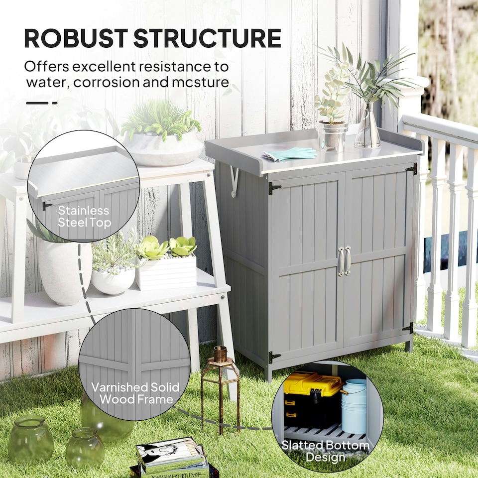 image 1 of Outsunny Wooden Garden Storage Shed w/Hinged Roof and Shelf, Grey