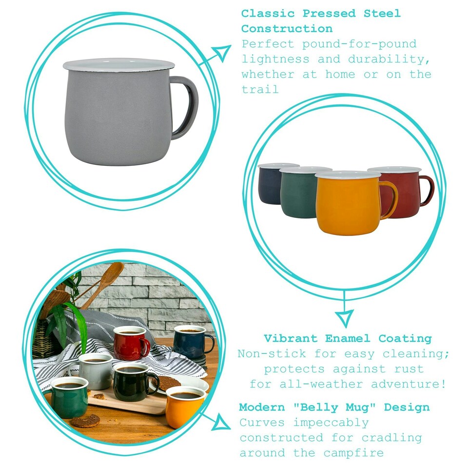 image 1 of Argon Tableware Coloured Enamel Belly Mugs - 375ml - Grey - Pack of 6 Grey