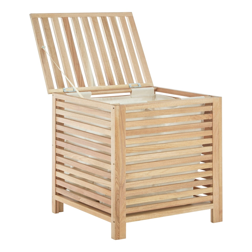 image 1 of Walnut Wood Laundry Hamper Brown