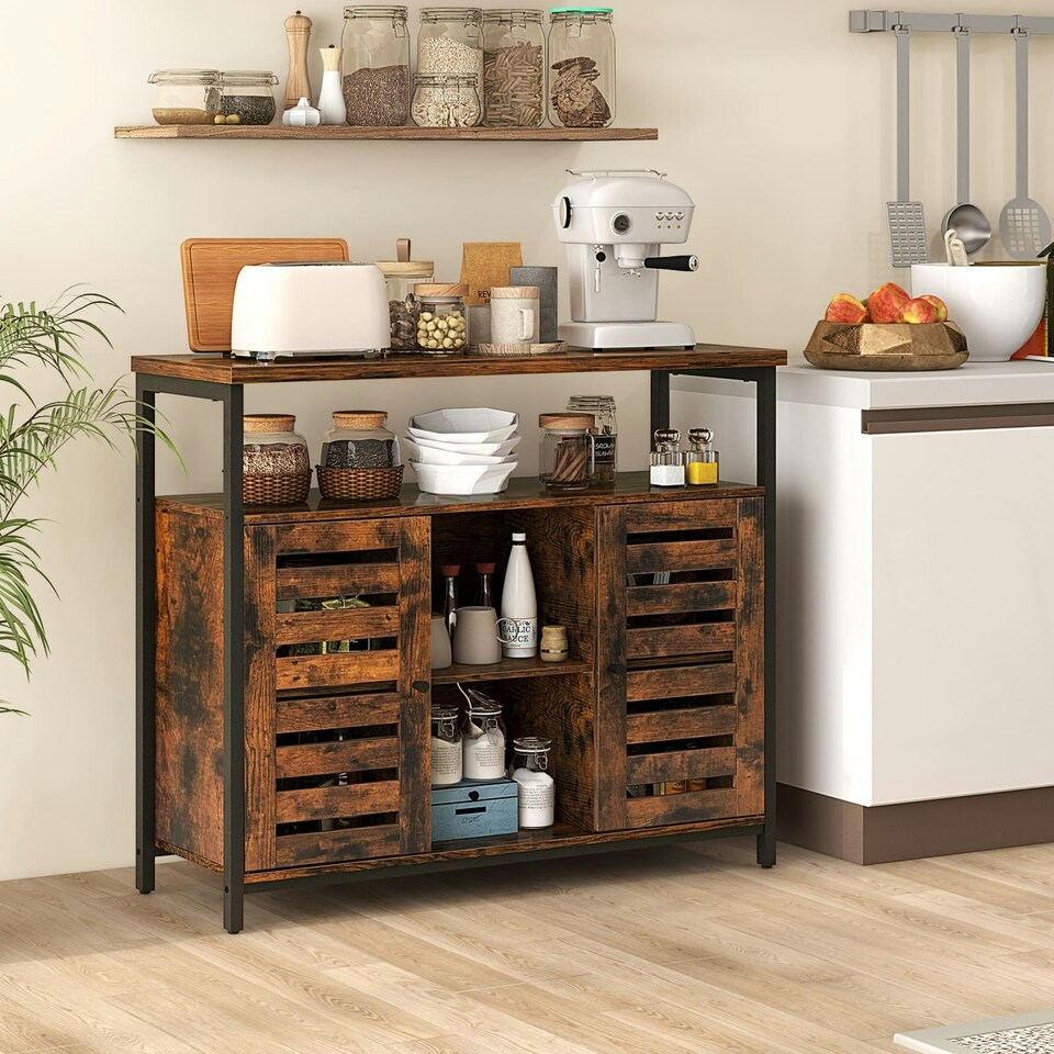 image 1 of COSTWAY Kitchen Buffet Cabinet Sideboard Storage Cabinet Brown