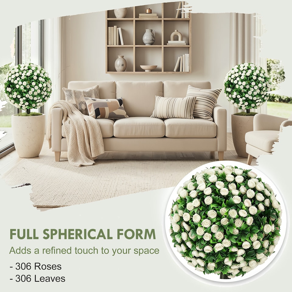 image 1 of HOMCOM Artificial Rose Topiary, UV Resistant, 2-Pack, 55 cm